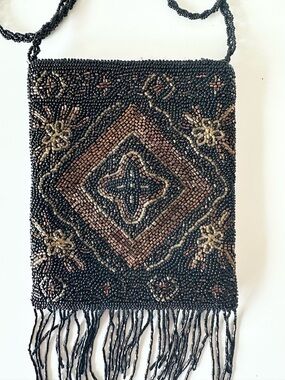 Vintage Millicent Beaded Fringe Crossbody Bag | Art Deco Geometric Evening Purse